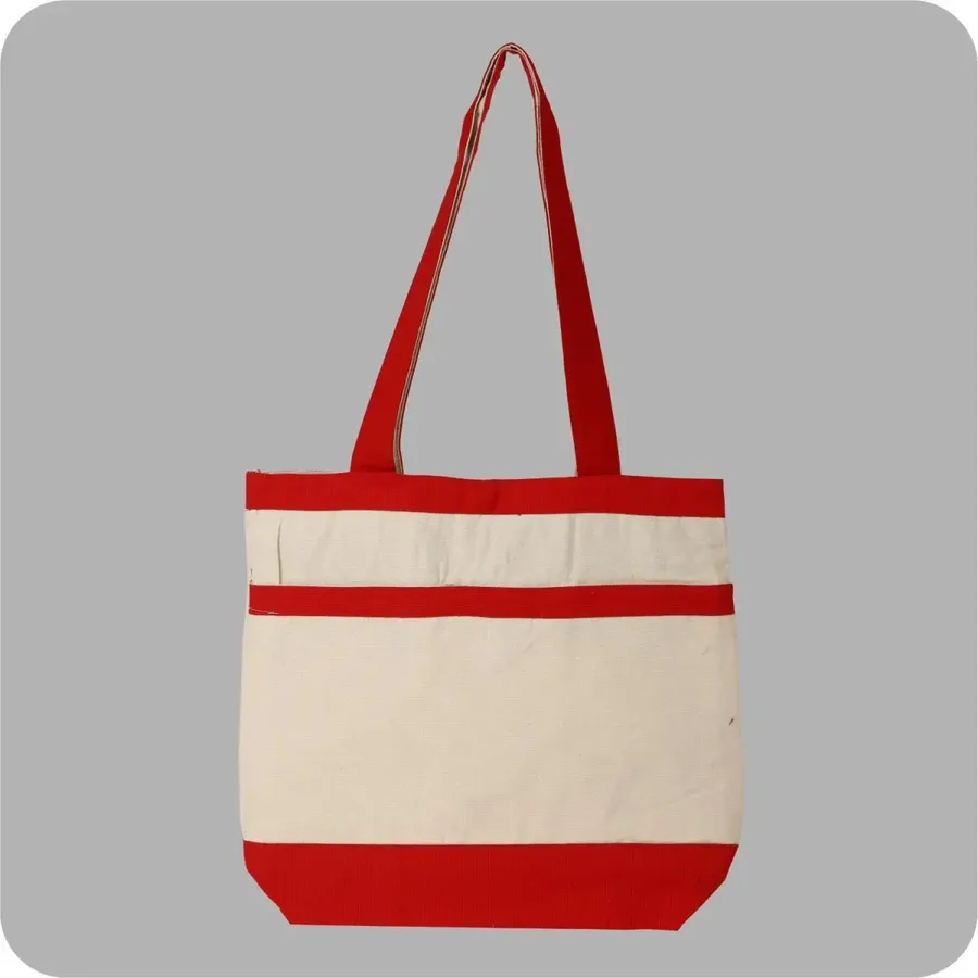 Canvas tote, red trim, velcro pocket (CNS-84)